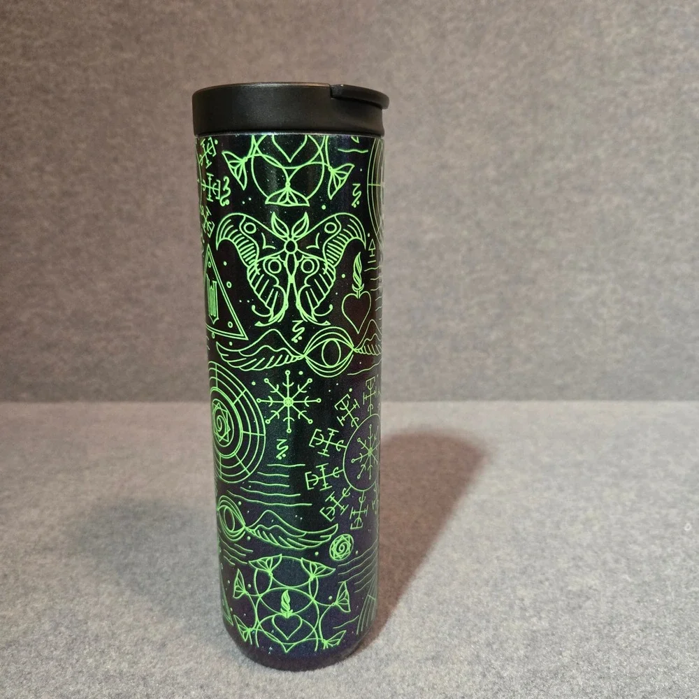 New Starbucks Wicked Elphaba‎ Vacuum Insulated Tumbler 16oz Green Black Glow